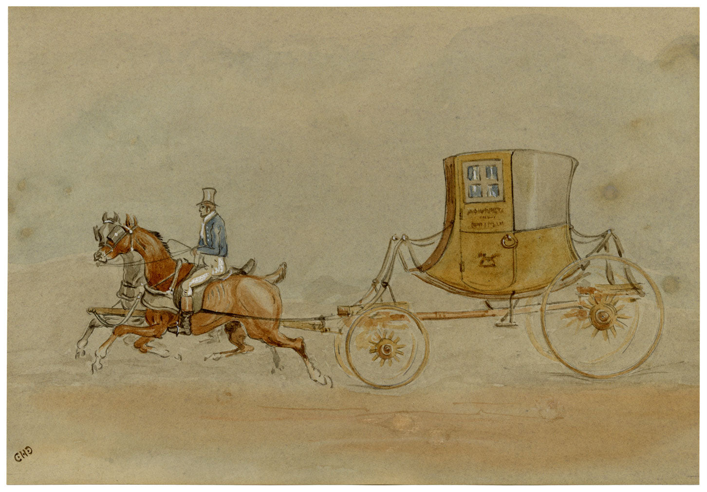 Charles Cooper Henderson, The Post Chaise – dipinto ad acquerello della metà del XIX secolo
