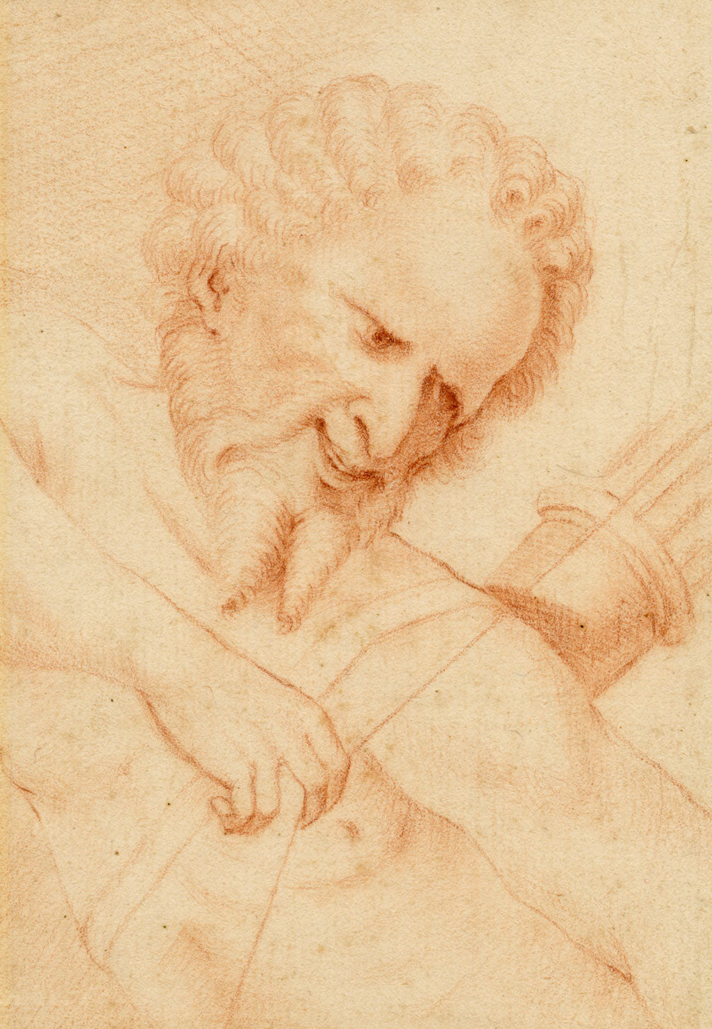 Satyr Archer – Original 17th-century red chalk old master drawing