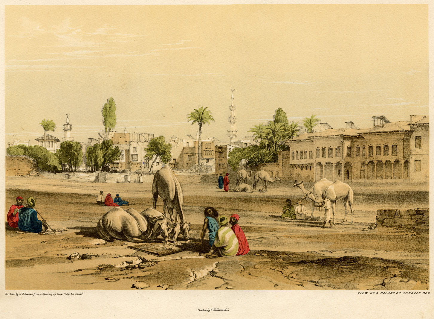View of a Palace of Shereef Bey, Cairo after JC Bourne–C19th hand-coloured print