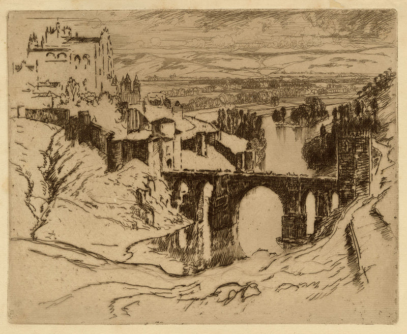 Joseph Pennell, St Martin's Bridge, Toledo, Spain – Original 1903 etching print