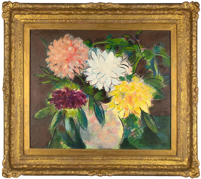 Fritz Mühsam, Fleurs: Dahlia Flower Still Life – early 20th-century oil painting