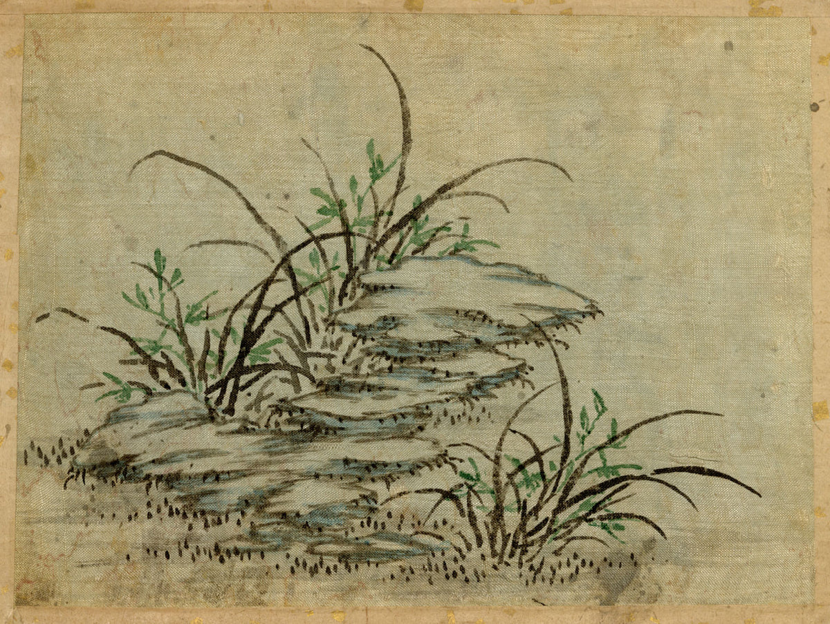 Japanese Orchid Grass & Rock – Meiji period late 19th-century painting on silk