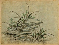 Japanese Orchid Grass & Rock – Meiji period late 19th-century painting on silk