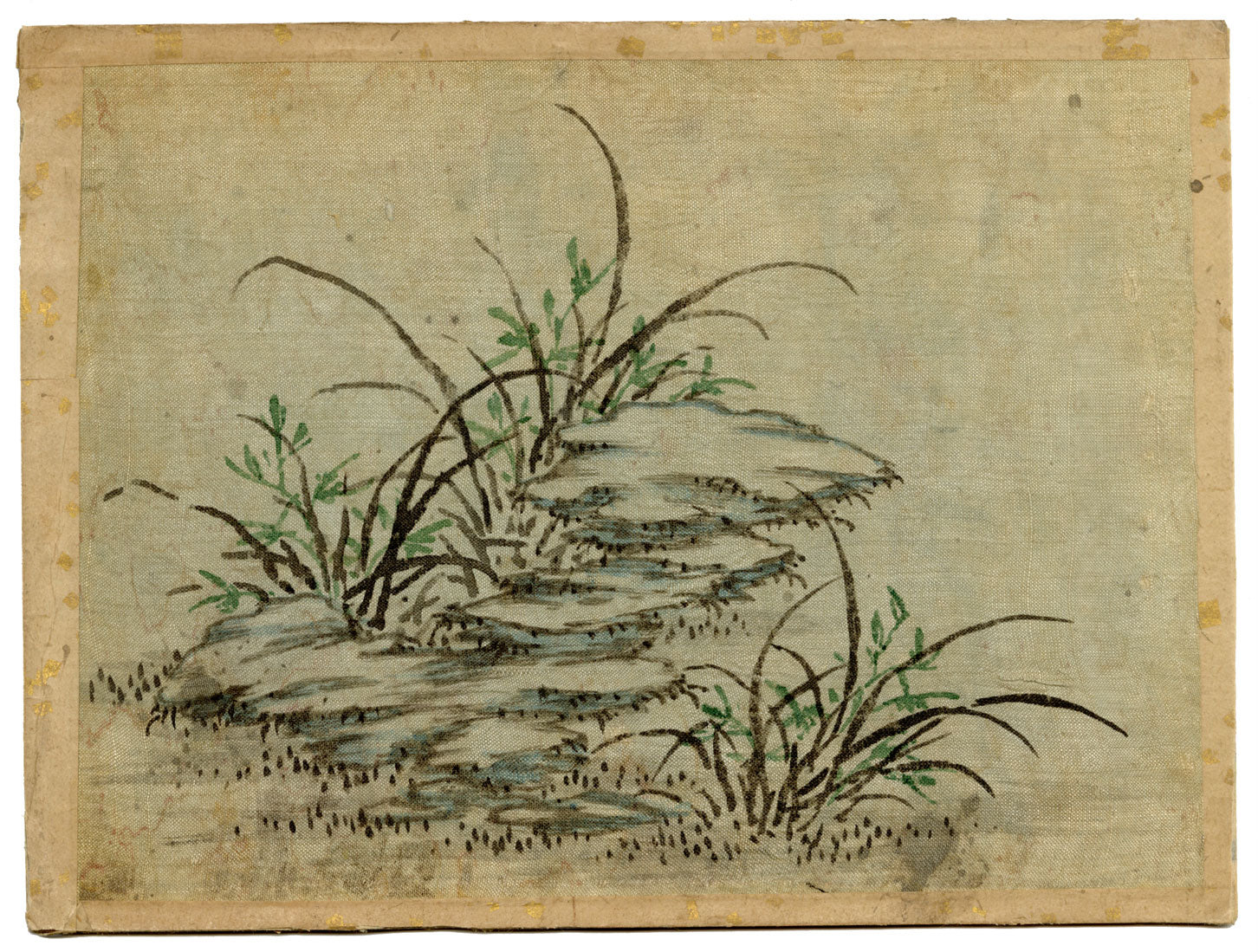 Japanese Orchid Grass & Rock – Meiji period late 19th-century painting on silk