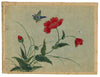 Japanese Poppy Flowers & Butterflies – Meiji period late C19th painting on silk