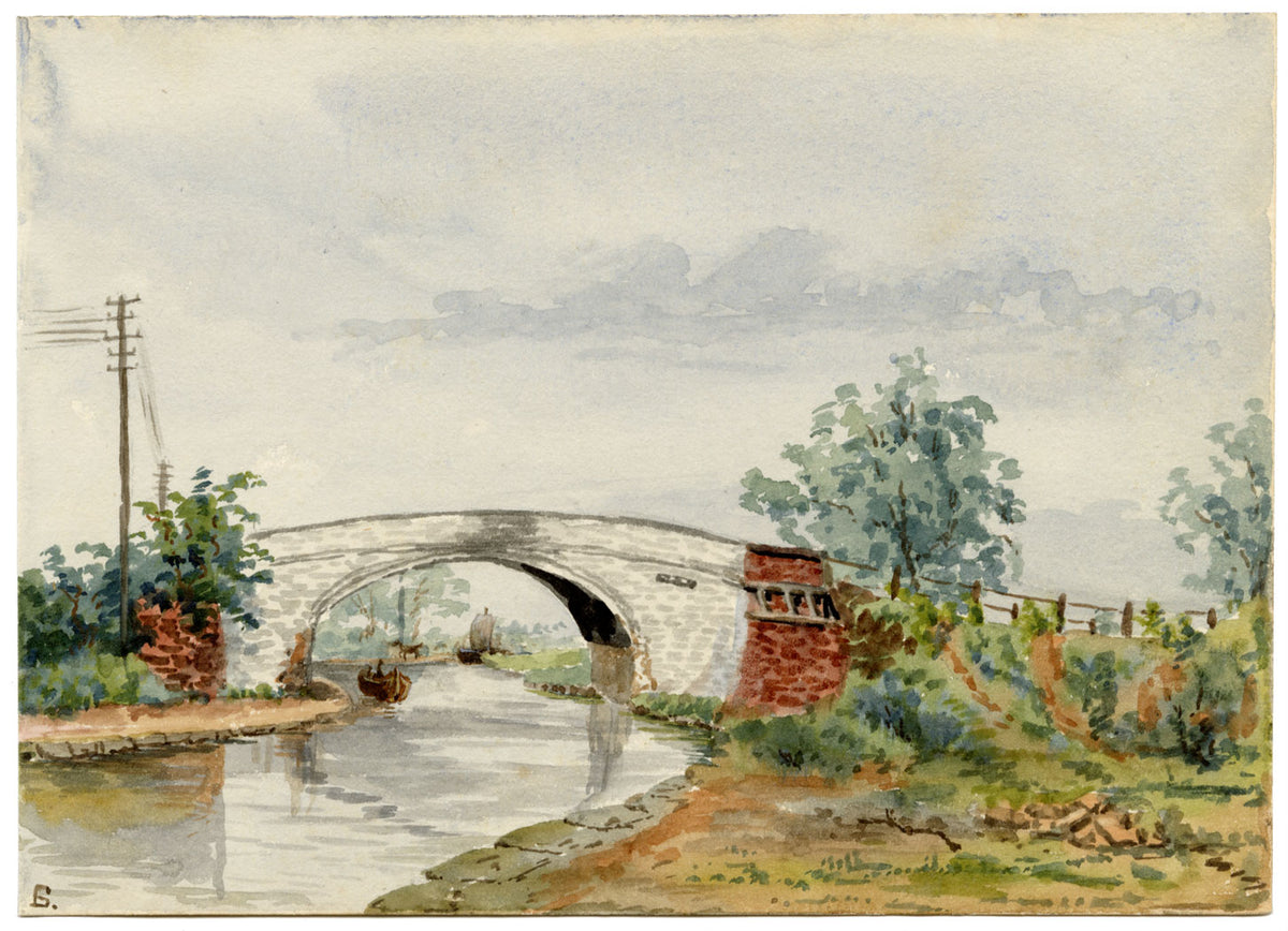 Rosa E. Neumann, Ditchfield Bridge near Lymm, Cheshire – 1886 watercolour