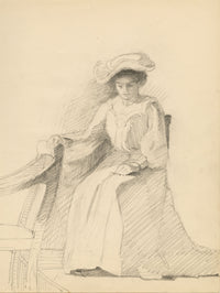Isabel Lewis, Edwardian Seated Lady – Original c.1900s graphite drawing