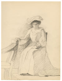 Isabel Lewis, Dama sentada eduardiana – Dibujo original a grafito de c. 1900