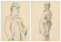 Isabel Lewis, Postman in Double Peaked Shako Hat – Pair of c.1900s drawings