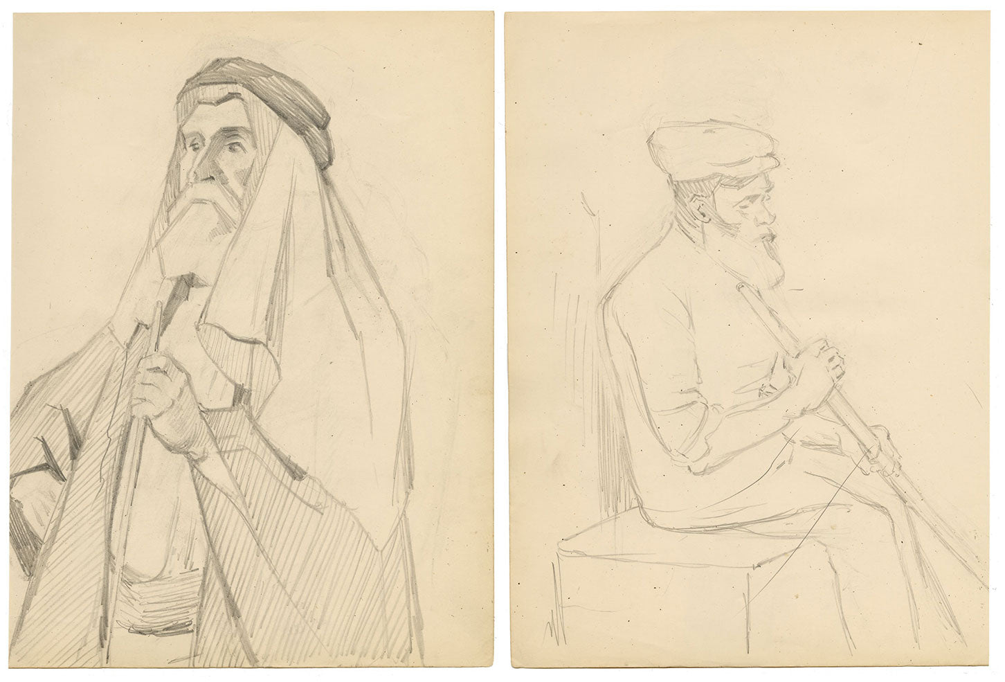 Isabel Lewis, Cartero con chacó de doble visera – Par de dibujos de c.1900