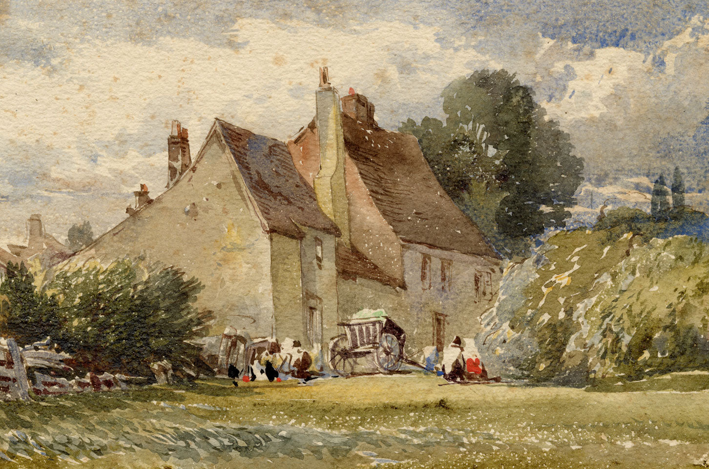 Edward Webb, French Farmhouse with Hay Cart – early C19th watercolour painting