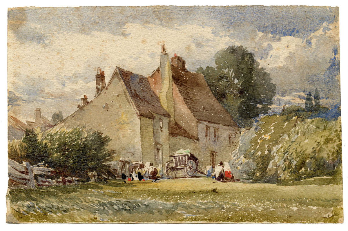 Edward Webb, French Farmhouse with Hay Cart – early C19th watercolour painting
