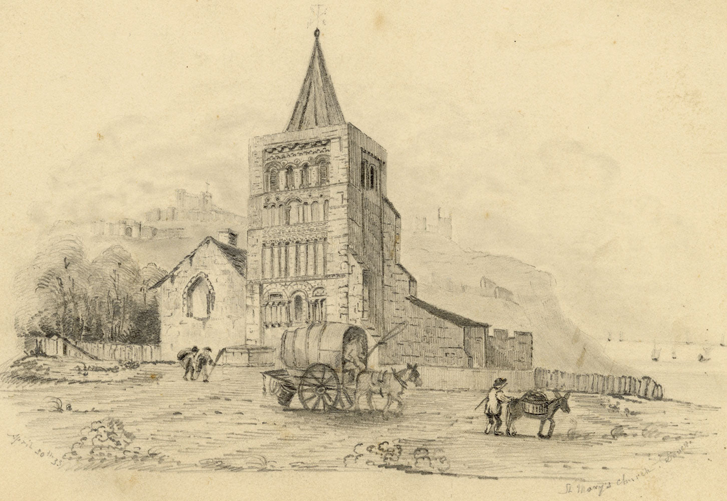 St Marys Parish Church, Dover – Original 1835 graphite drawing