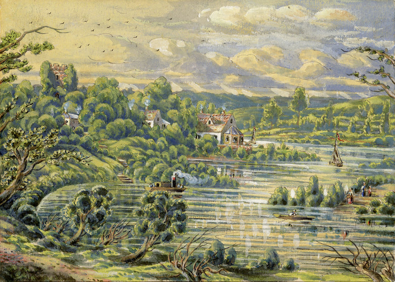 J.W. Bradley, Watermarks Ferry, Severn, Worcester –early C19th gouache painting