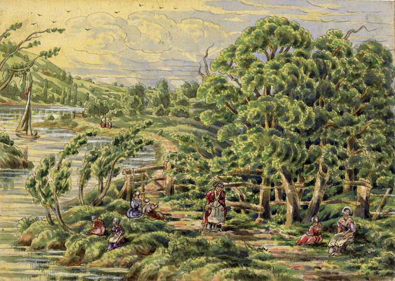 J.W. Bradley, Down the Severn below Worcester – early C19th gouache painting