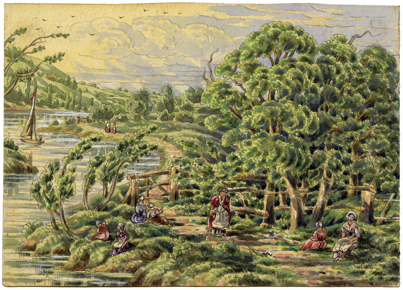 J. W. Bradley, Río Severn bajo Worcester, pintura al gouache de principios del siglo XIX