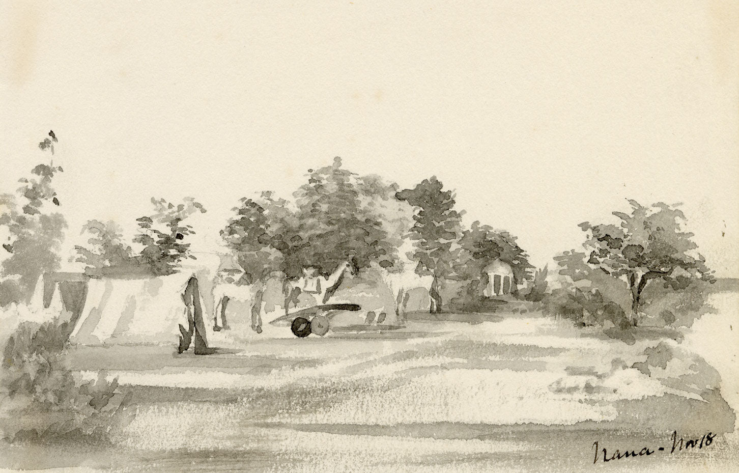 Etta Fraser, Encampment, Nana, Rajasthan, India – 1890s watercolour painting