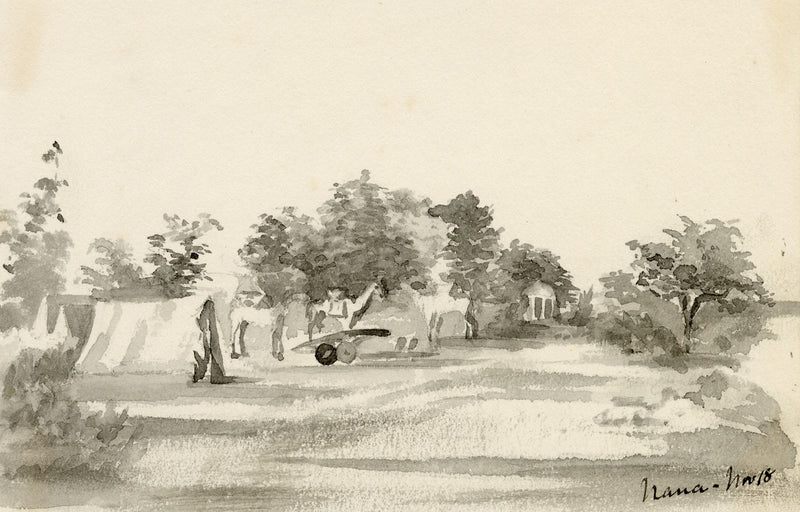 Etta Fraser, Encampment, Nana, Rajasthan, India – 1890s watercolour painting