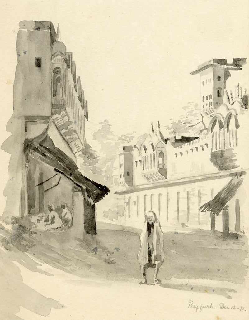 Etta Fraser, Street in Rajgarh, Madhya Pradesh, India –1891 watercolour painting