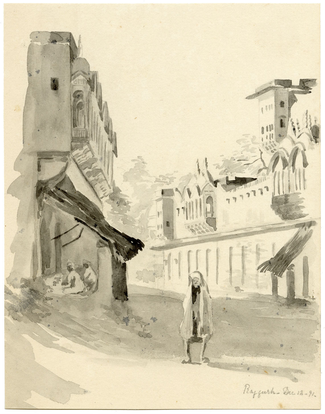 Etta Fraser, Street in Rajgarh, Madhya Pradesh, India –1891 watercolour painting