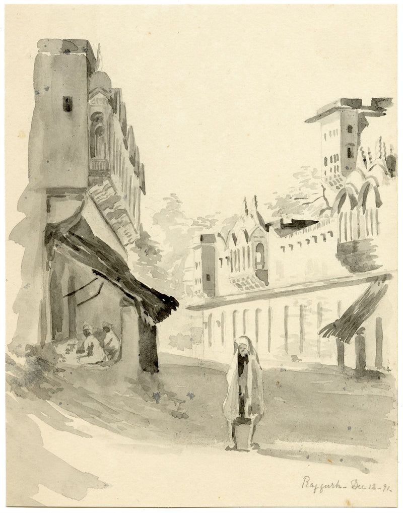 Etta Fraser, Street in Rajgarh, Madhya Pradesh, India –1891 watercolour painting