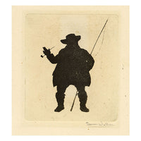 Sam Waller, Gentleman Silhouette with Rod & Pipe – early 20th etching print