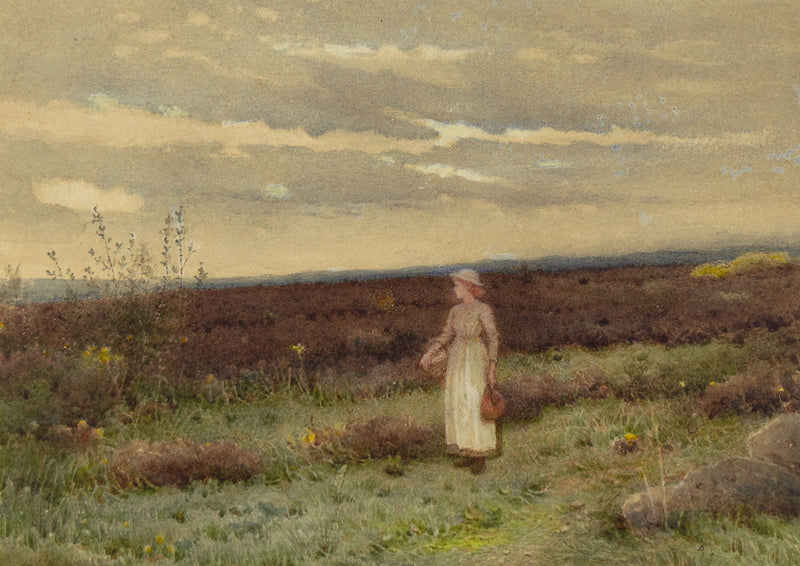 Alice Squire RI, Joven dama en los páramos – acuarela de finales del siglo XIX