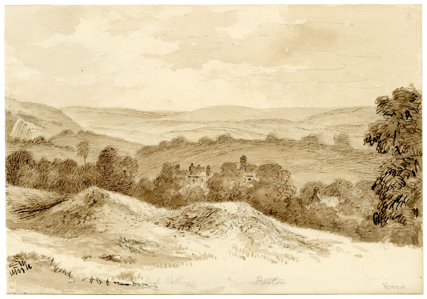 John Wilson, Vista del valle de Dart – Acuarela original de c.1875