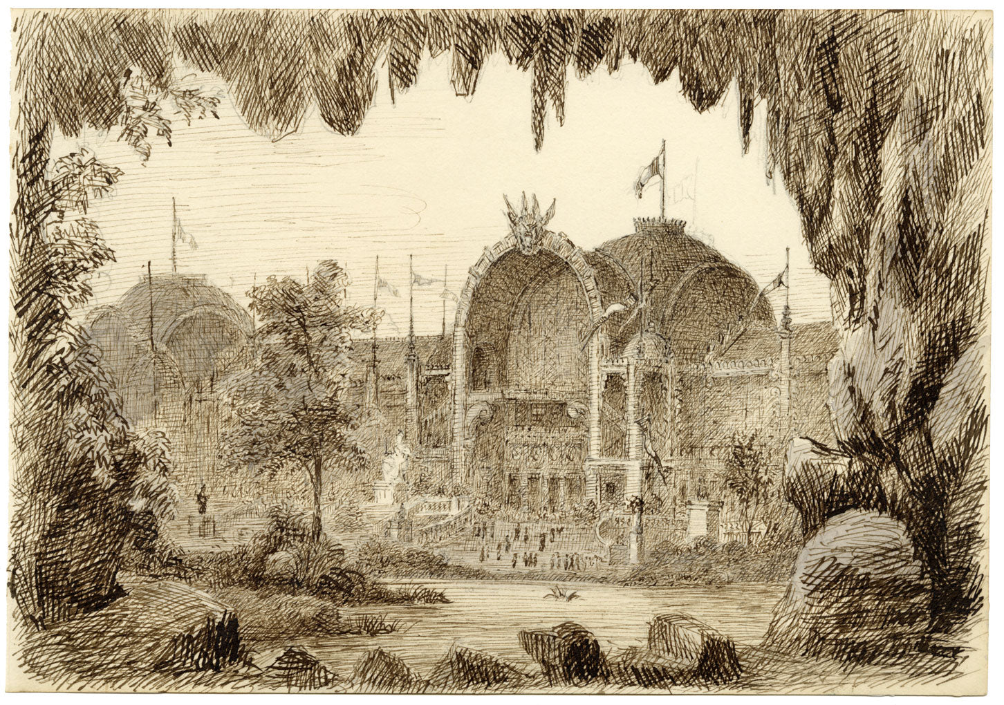 John Wilson, Paris Exhibition Grounds – Original 1879 pen & ink drawing