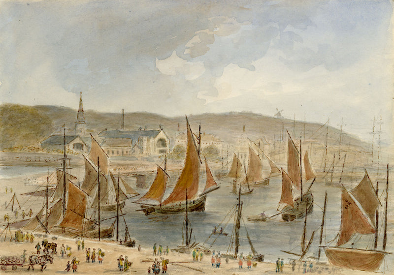 John Wilson, Herring Boats at Boulogne sur Mer, France – c.1870s watercolour