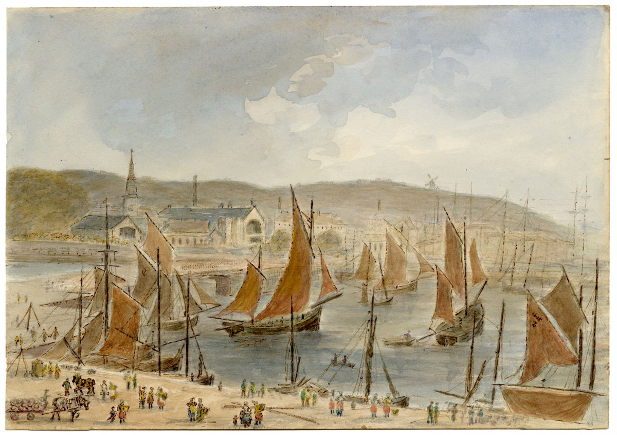 John Wilson, Herring Boats at Boulogne sur Mer, France – c.1870s watercolour