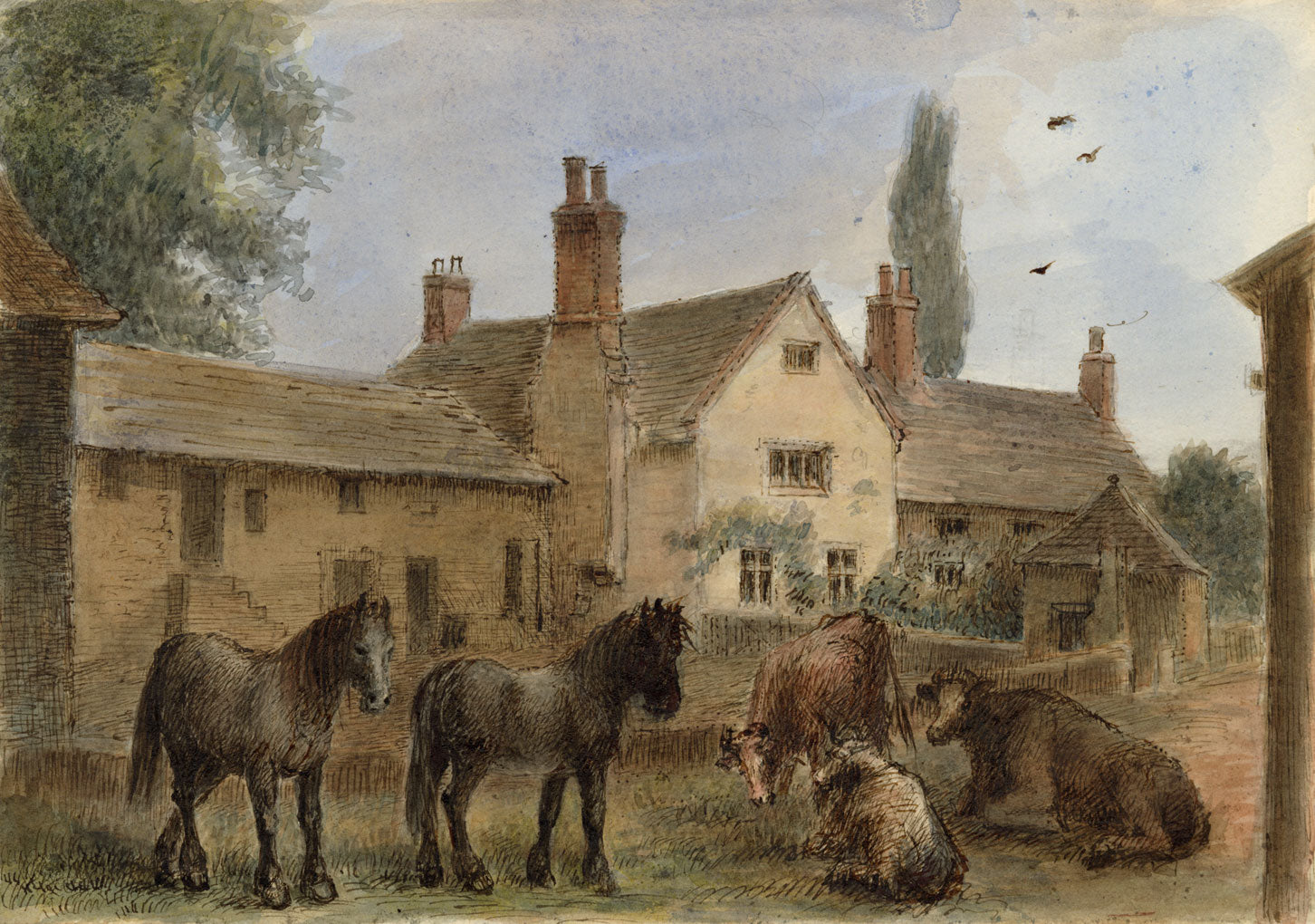 John Wilson, Farmstead with Animals, near Torquay, Devon – c.1875 watercolour