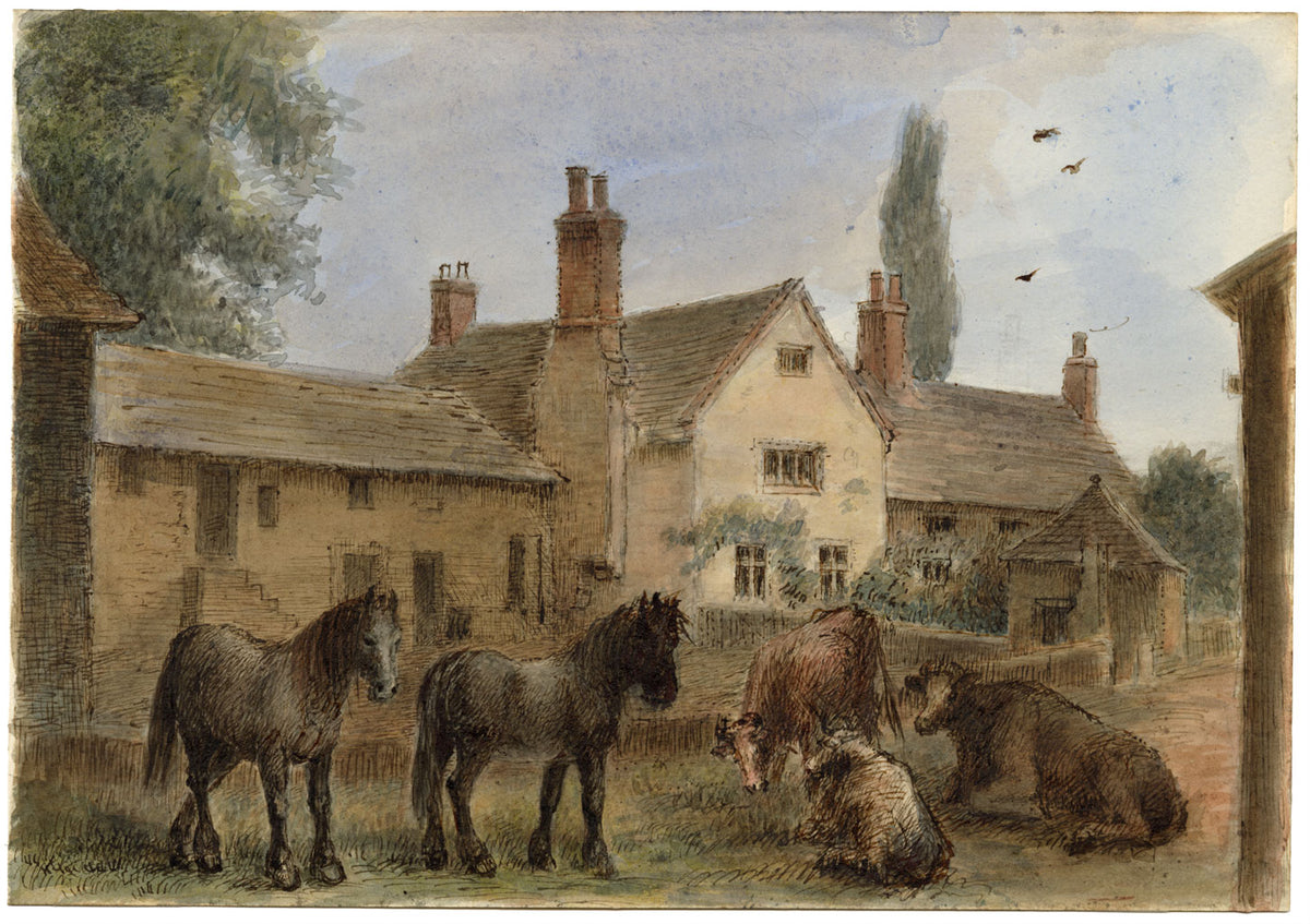 John Wilson, Fattoria con animali, vicino a Torquay, Devon – acquerello del 1875 circa