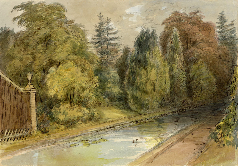 John Wilson, Canal View with Duck – Original c.1875 watercolour painting