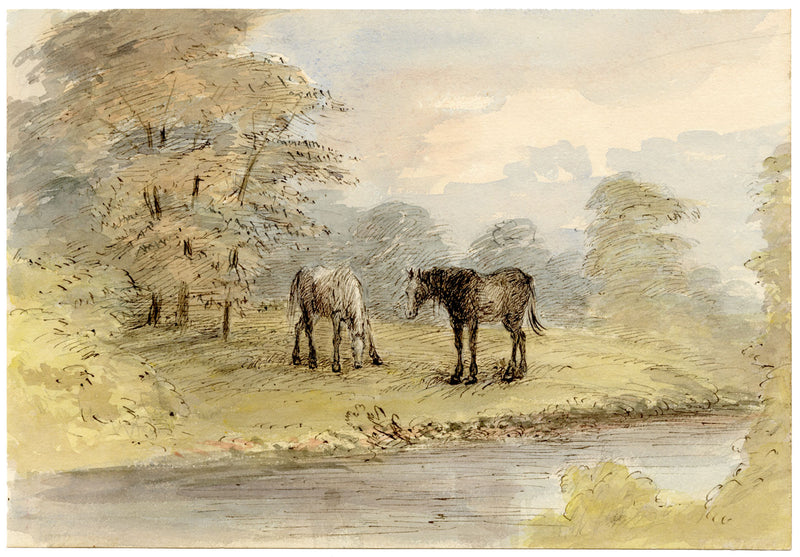John Wilson, Horses Grazing by Riverbank, near Torquay, Devon –c1875 watercolour