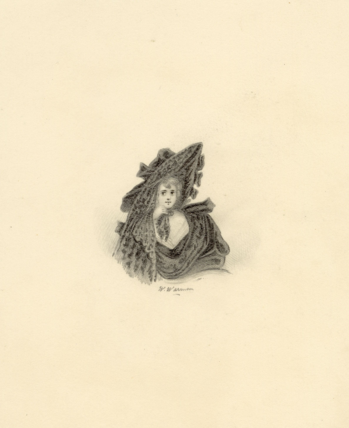 William Warman, Young Lady in an Oversized Bonnet – c.1831 graphite drawing