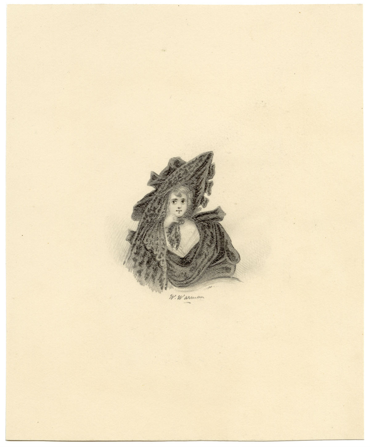 William Warman, Young Lady in an Oversized Bonnet – c.1831 graphite drawing