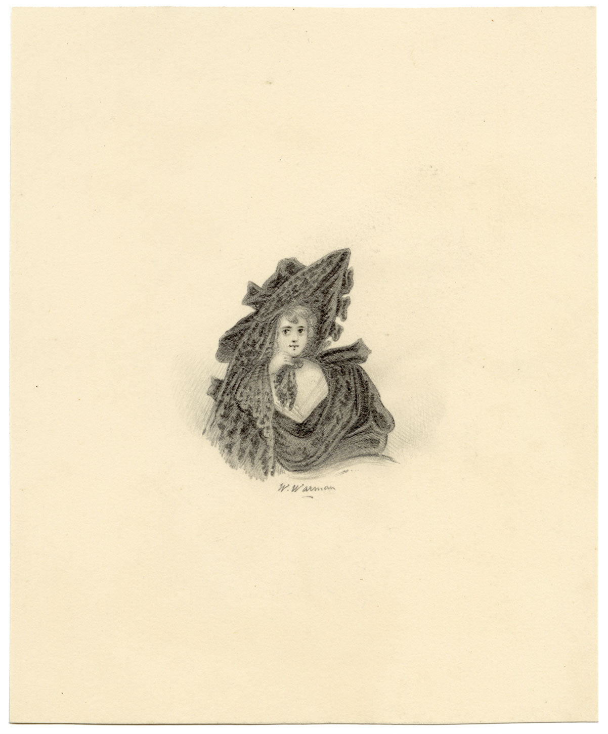 William Warman, Young Lady in an Oversized Bonnet – c.1831 graphite drawing