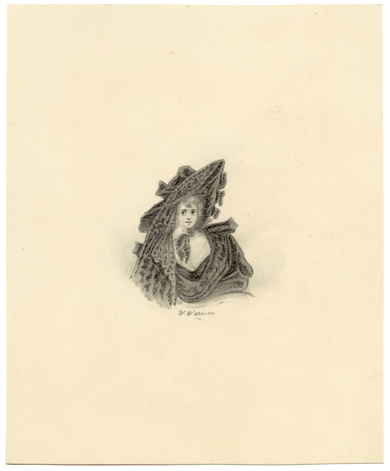 William Warman, Young Lady in an Oversized Bonnet – c.1831 graphite drawing