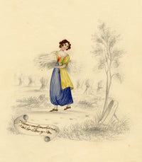 A Female 'Literary' Gleaner – Original c.1831 watercolour painting