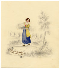 A Female 'Literary' Gleaner – Original c.1831 watercolour painting