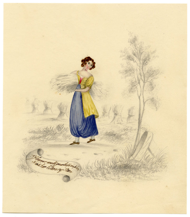A Female 'Literary' Gleaner – Original c.1831 watercolour painting