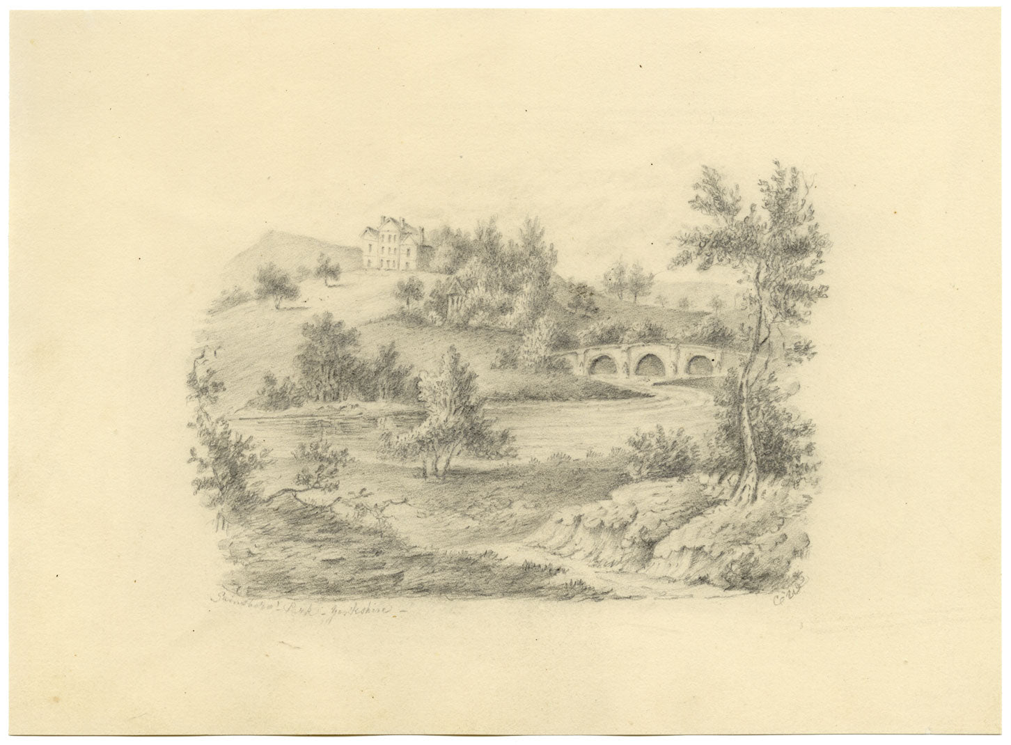 C.W., Gainsborough Park, Yorkshire – Original c.1831 graphite drawing