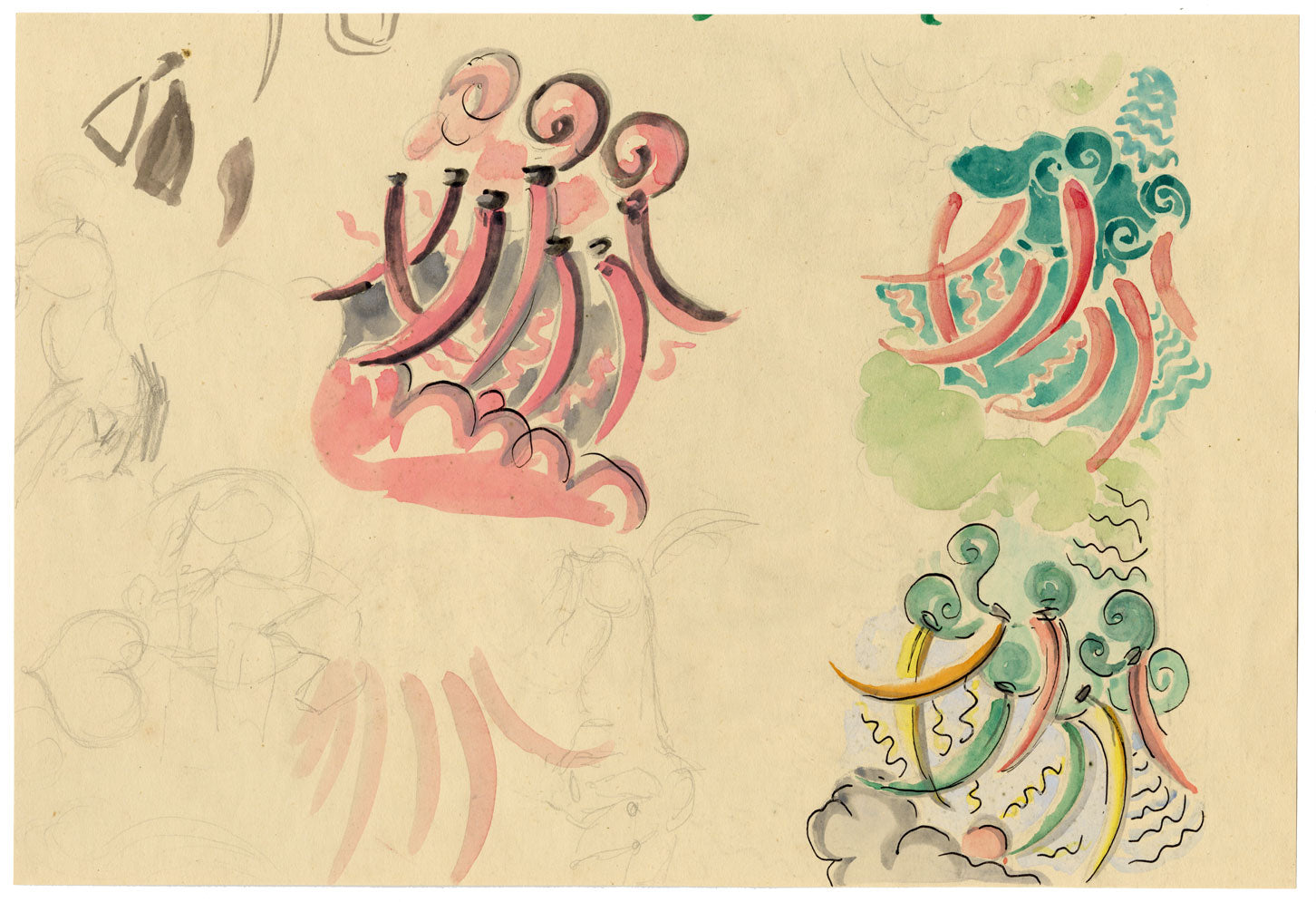 Jean Mary Ogilvie, Art Deco Abstract Pattern Design – 1930s gouache painting