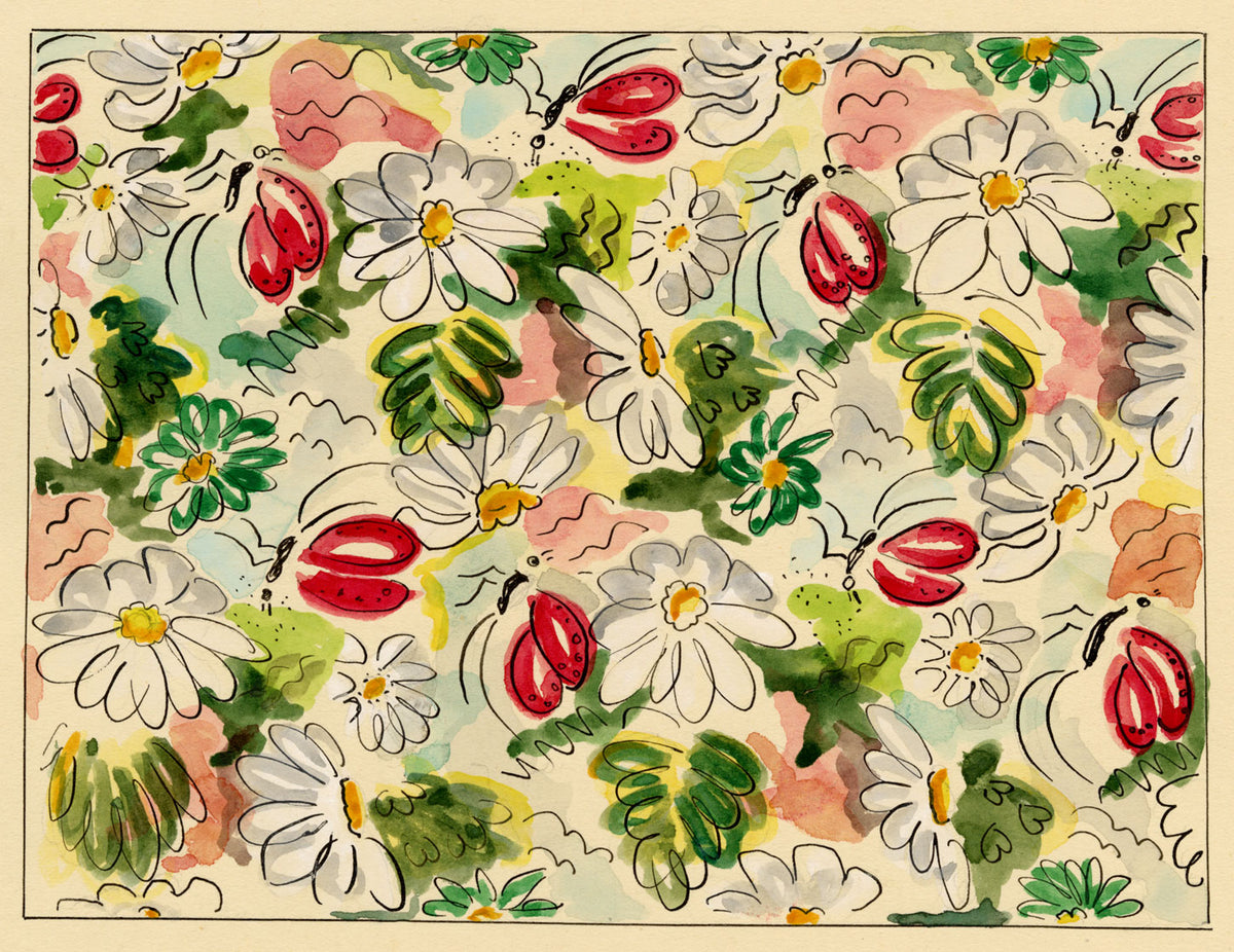 Jean Mary Ogilvie, Vintage Flower & Insect Pattern Design – 1930s painting