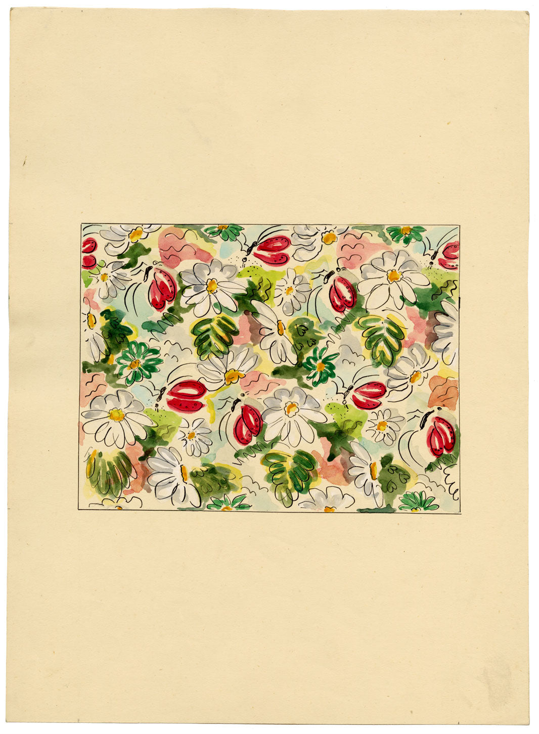 Jean Mary Ogilvie, Vintage Flower & Insect Pattern Design – 1930s painting