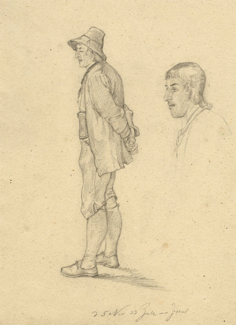 Rhineland Figure Study from Zell (Mosel) – Original 1833 graphite drawing