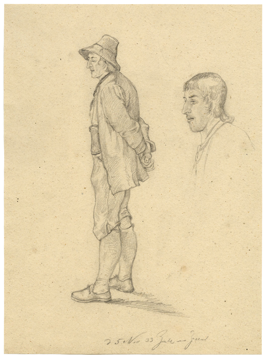 Studio di figura della Renania da Zell (Mosella) – disegno originale a grafite del 1833