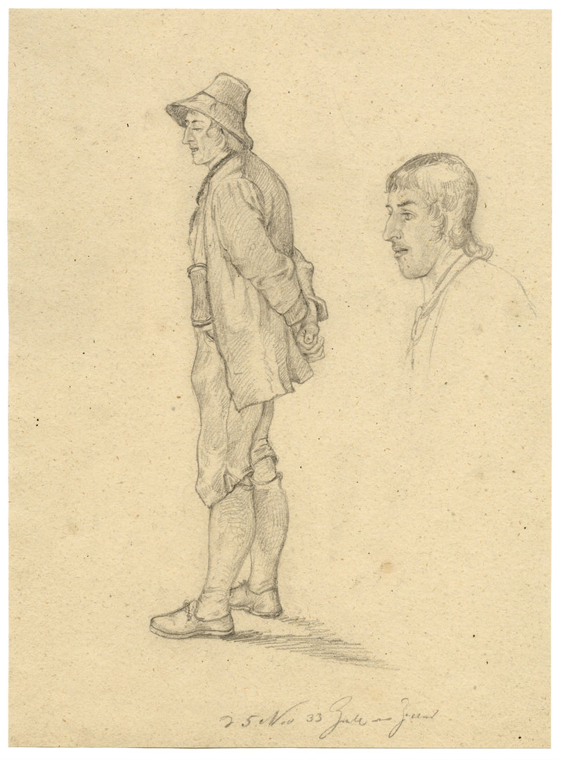 Studio di figura della Renania da Zell (Mosella) – disegno originale a grafite del 1833