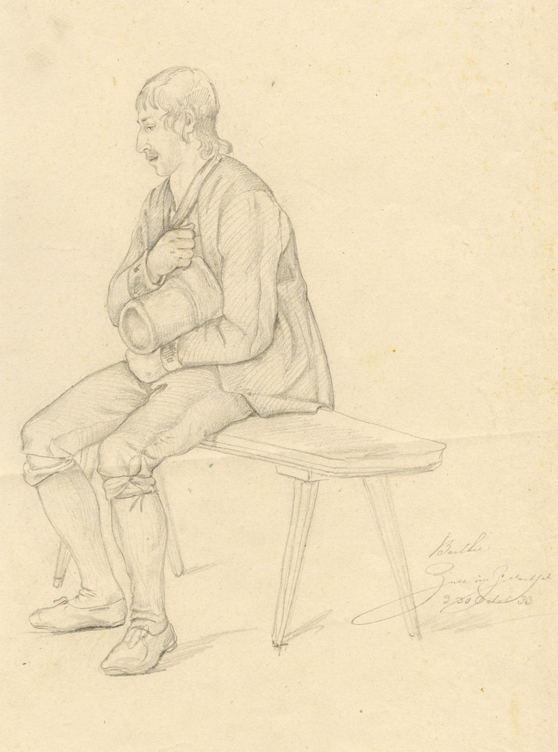 Rhineland Seated Figure Study from Zell (Mosel) – Original 1833 graphite drawing